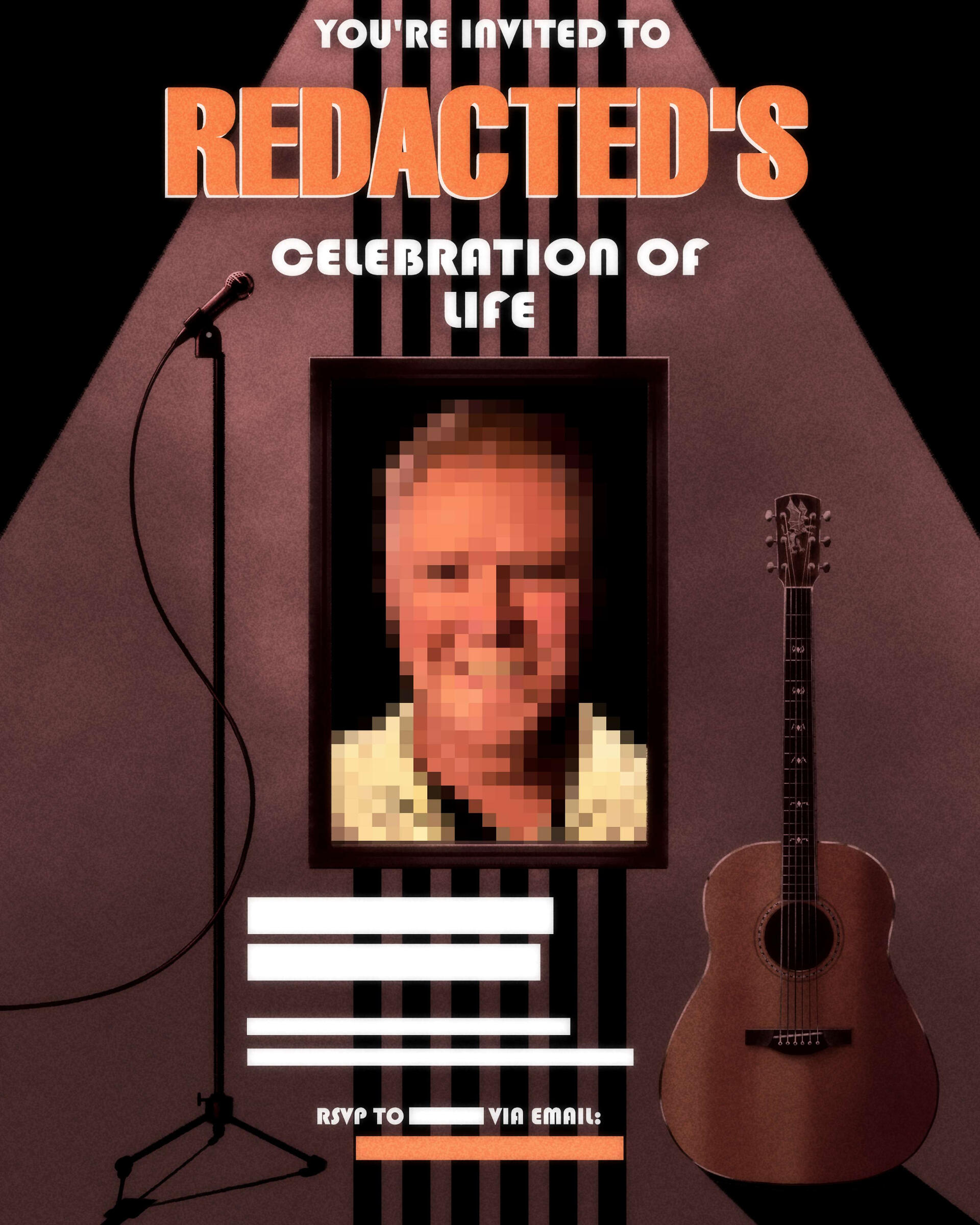 RSVP Poster For a Celebration of Life (Redacted for Anonymity). Commission. Digital, 2025.