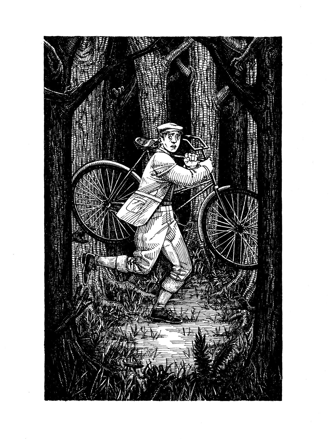 Illustration for A View from a Hill by M. R. James. Compiled in Murmurs. Non-commercial. Pen and ink, 2025.